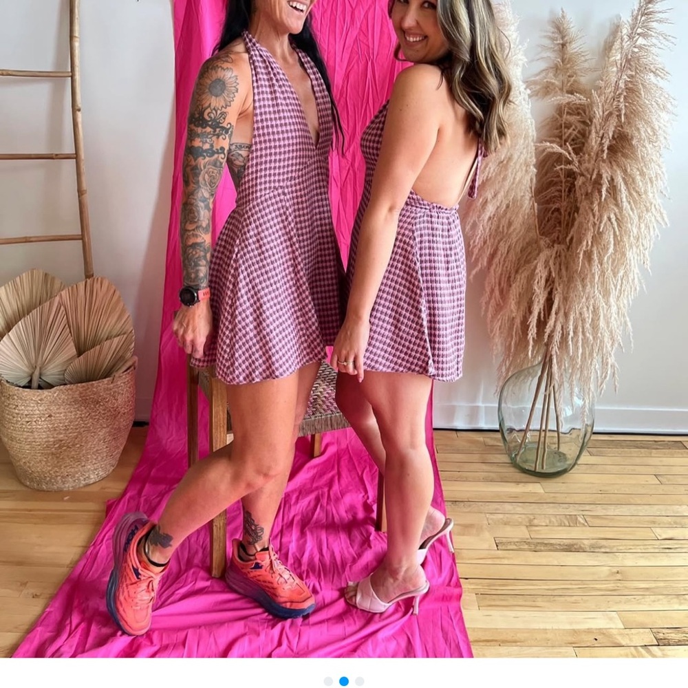 Pink Gingham Halter Dress